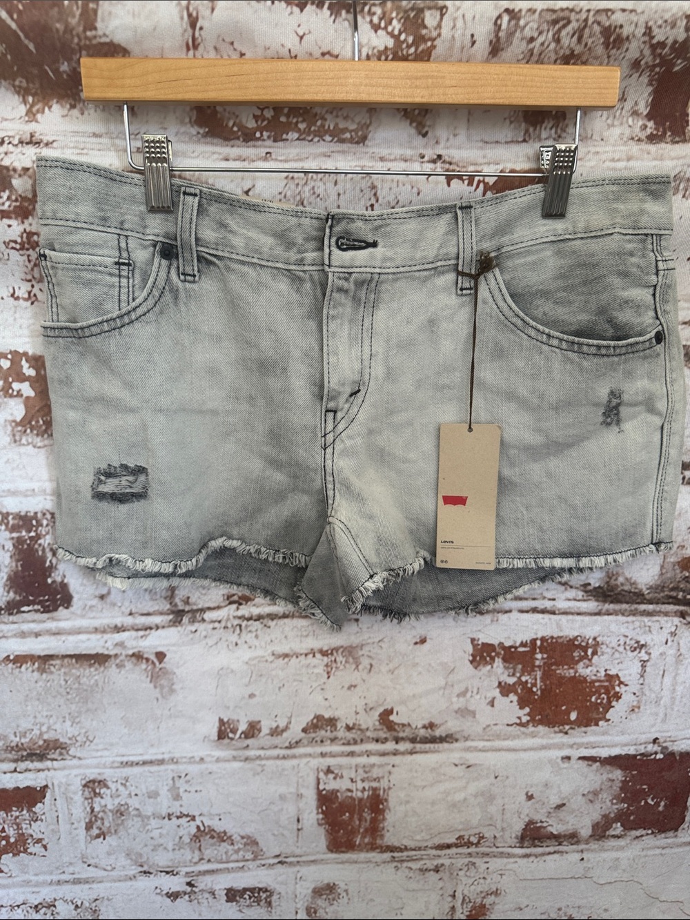 Levi's Light Gray Distressed Denim Shorts